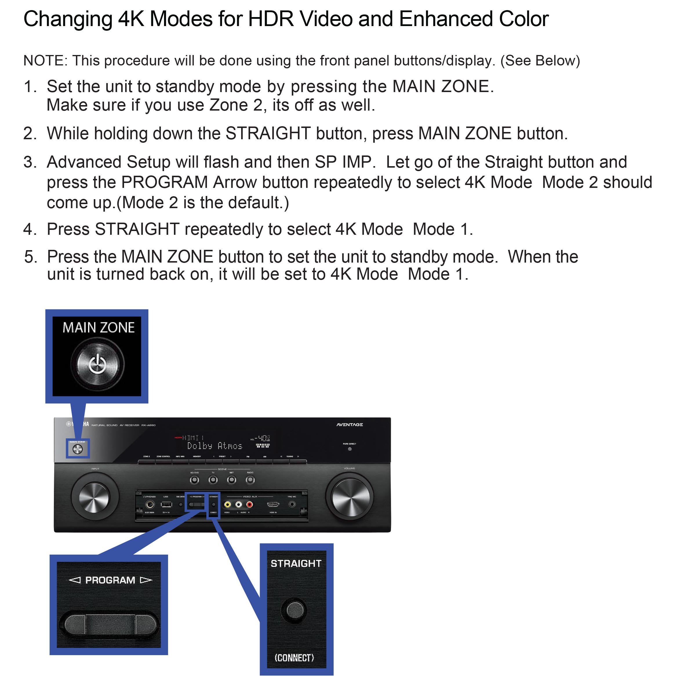 RX-A850 HDR Pass-through(Mode 1) Setup - Yamaha - United States